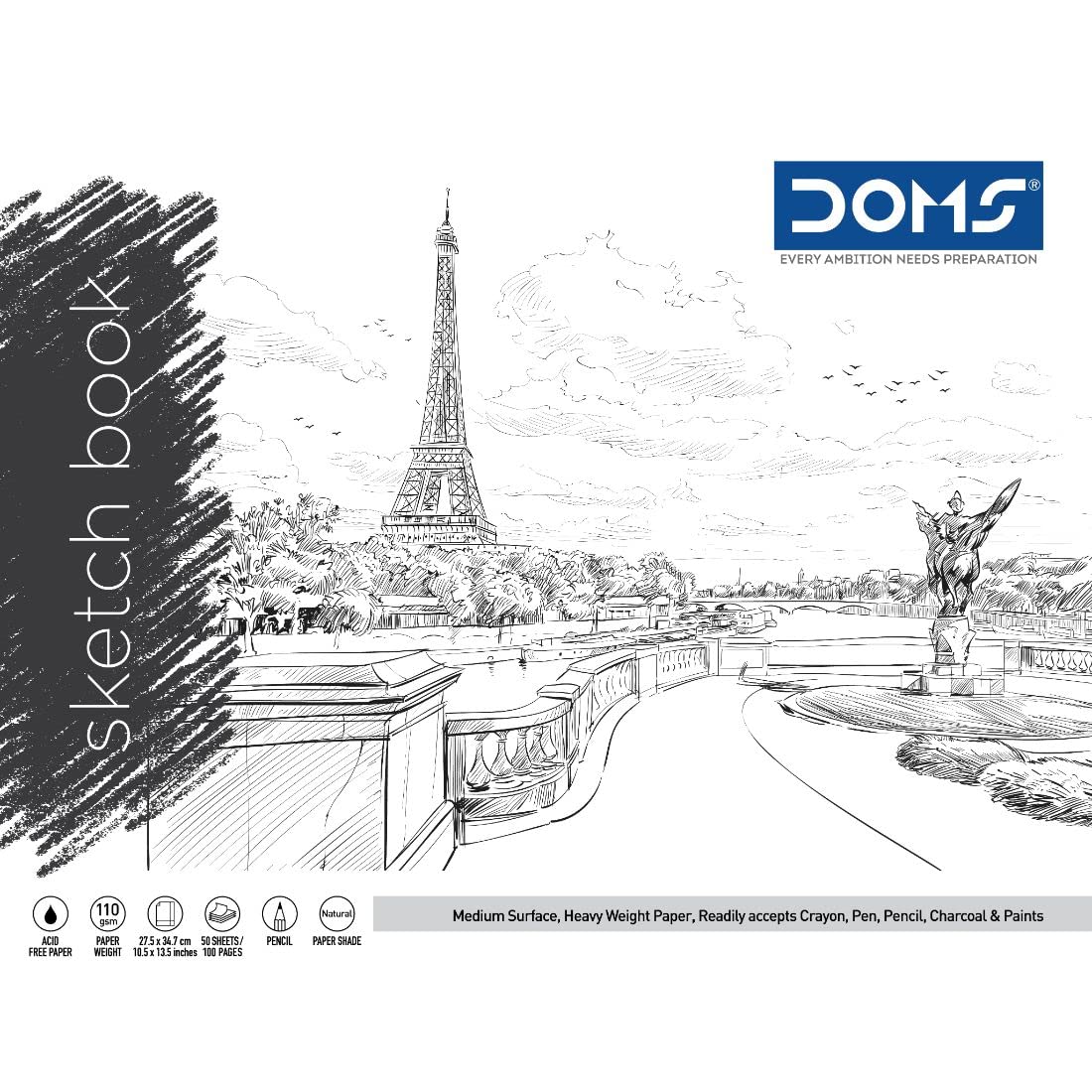 DOMS Sketch Book Wiro- 150 GSM Paper (27.5 x34.7 Cm-72p)